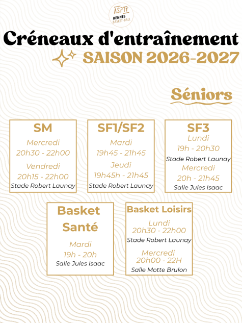 Créneaux entraînements seniors